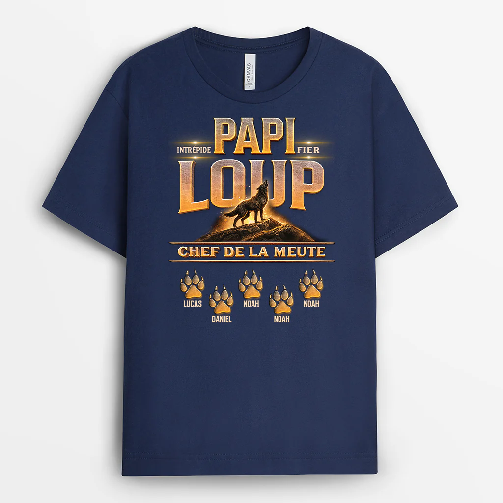 [Effet d'impression 3D] T-shirt Personnalisé Papa Papy - Papa Loup Chef De La Meute - Image 2