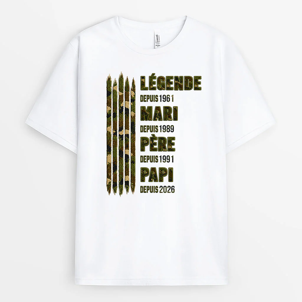 [Effet d'Impression 3D] T-shirt Personnalisé Papa Papy Style Camo - Légende Depuis