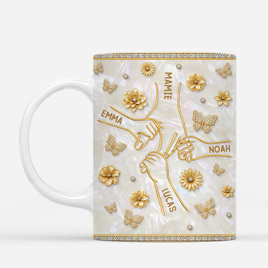 [Effet d'impression 3D] Tasse Bonne Fête Maman Personnalisée - Tenir La Main De Maman Mamie - Image 2
