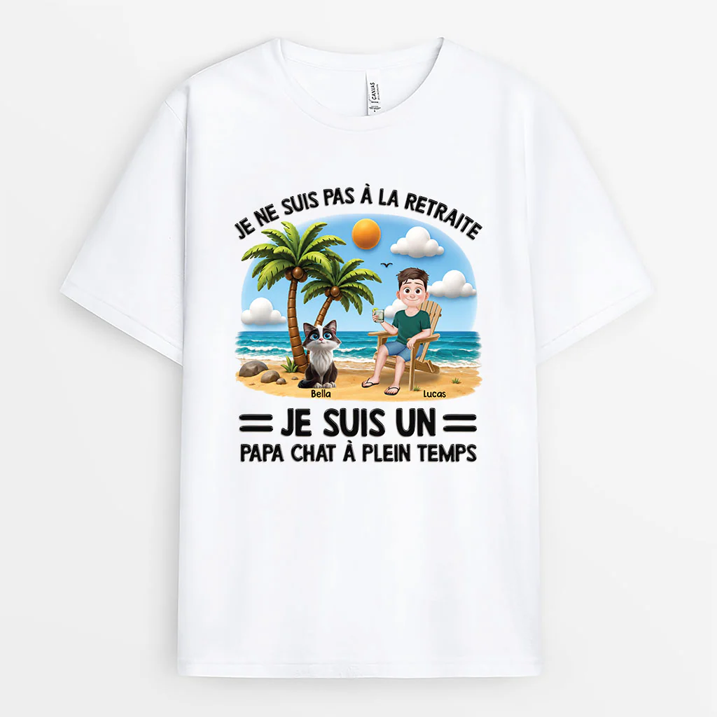 [Effet d'Impression 3D] Tee Shirt Personnalisé Chat - Papa Chat À Plein Temps