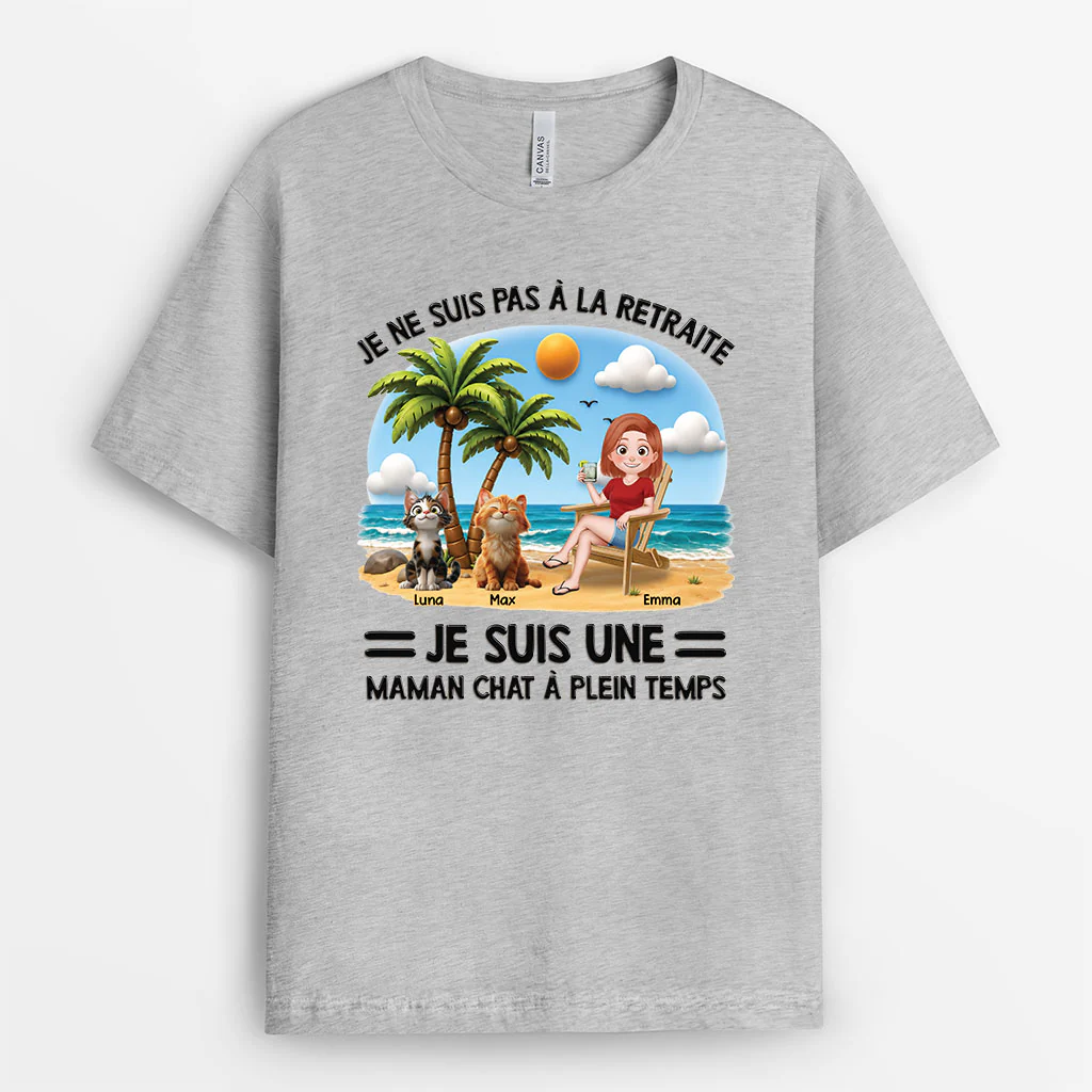 [Effet d'Impression 3D] Tee Shirt Personnalisé Chat - Papa Chat À Plein Temps - Image 2