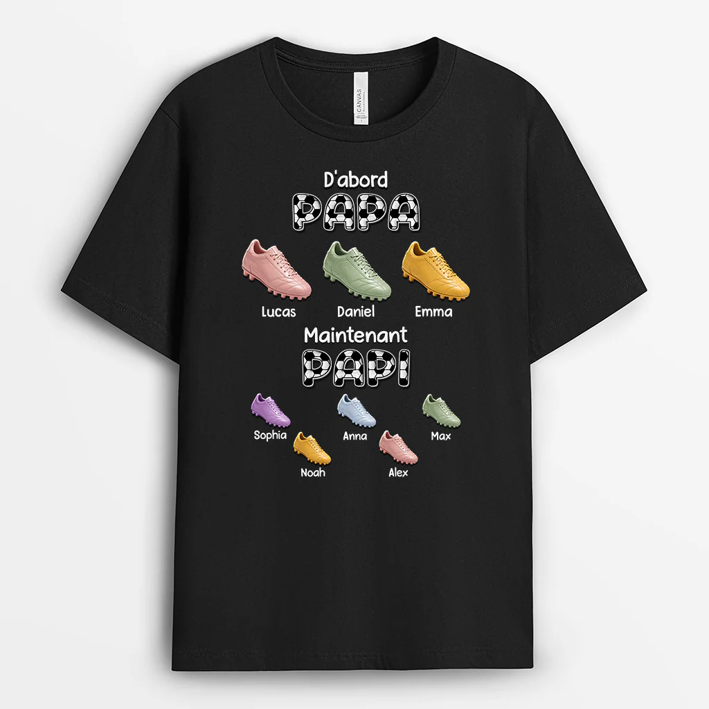 [Effet d'Impression 3D] Tee Shirt Personnalisé Prénom - D'abord Papa Maintenant Papy De Football