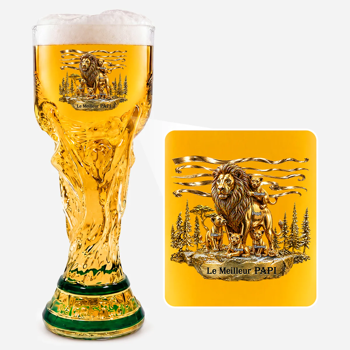 [Effet d'Impression 3D] Verre À Bière Trophée Personnalisable - Meilleur Papa Papy Lion - Image 2