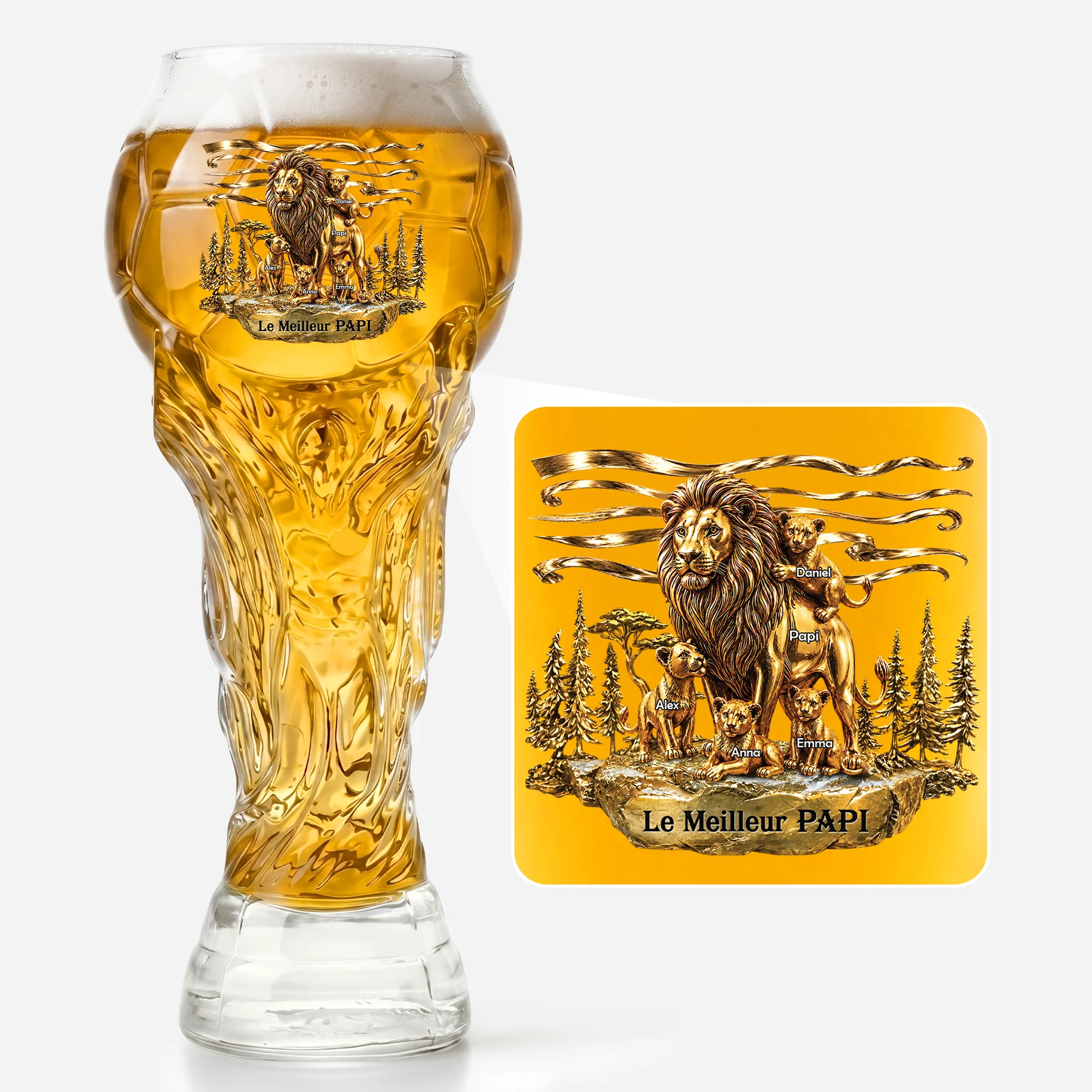 [Effet d'Impression 3D] Verre À Bière Trophée Sportive Personnalisable - Meilleur Papa Papy Lion - Image 2