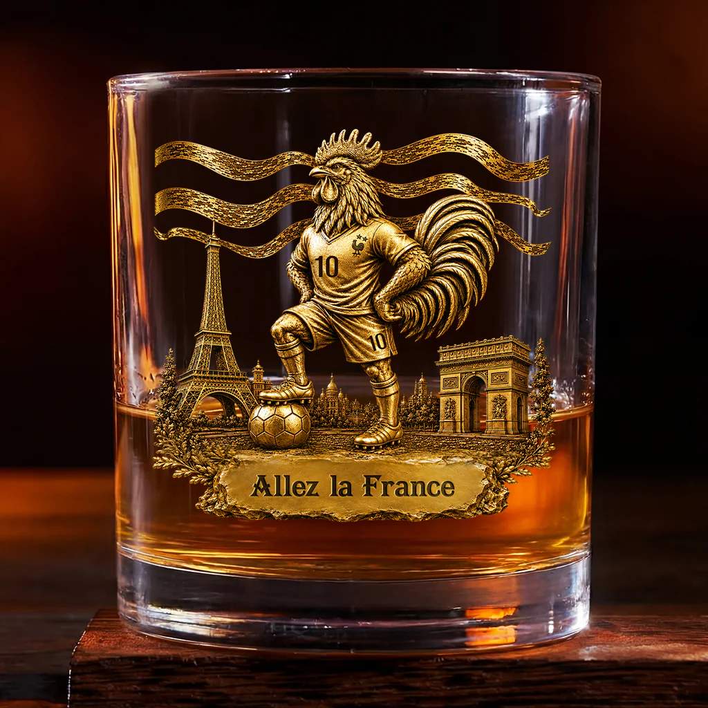 [Effet d'Impression 3D] Verre À Whisky Personnalisable Avec Nation Thème Foot - Allez La France