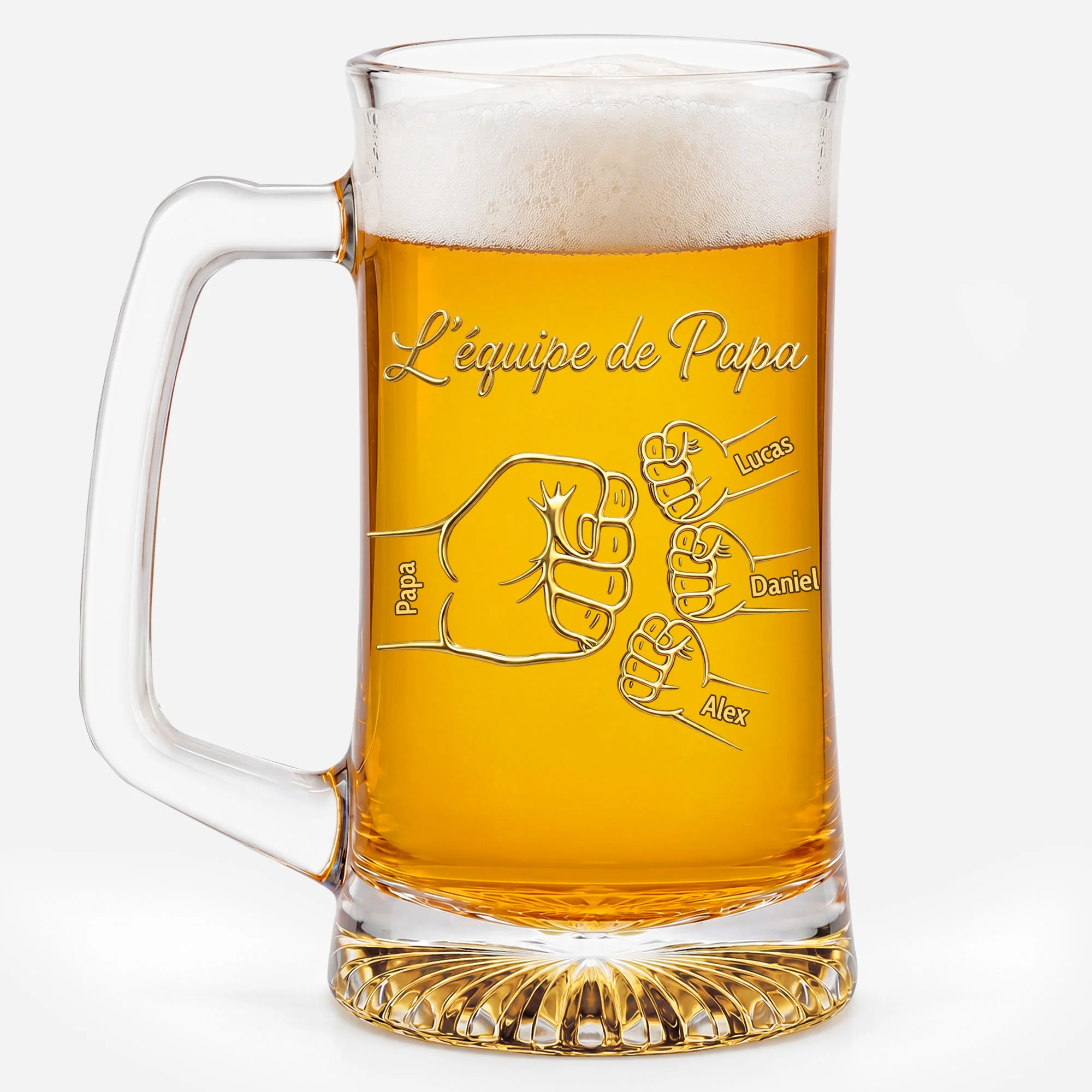 [Effet d'Impression 3D] Verres À Bière Personnalisés Avec Anse - Équipe De Papa Papy