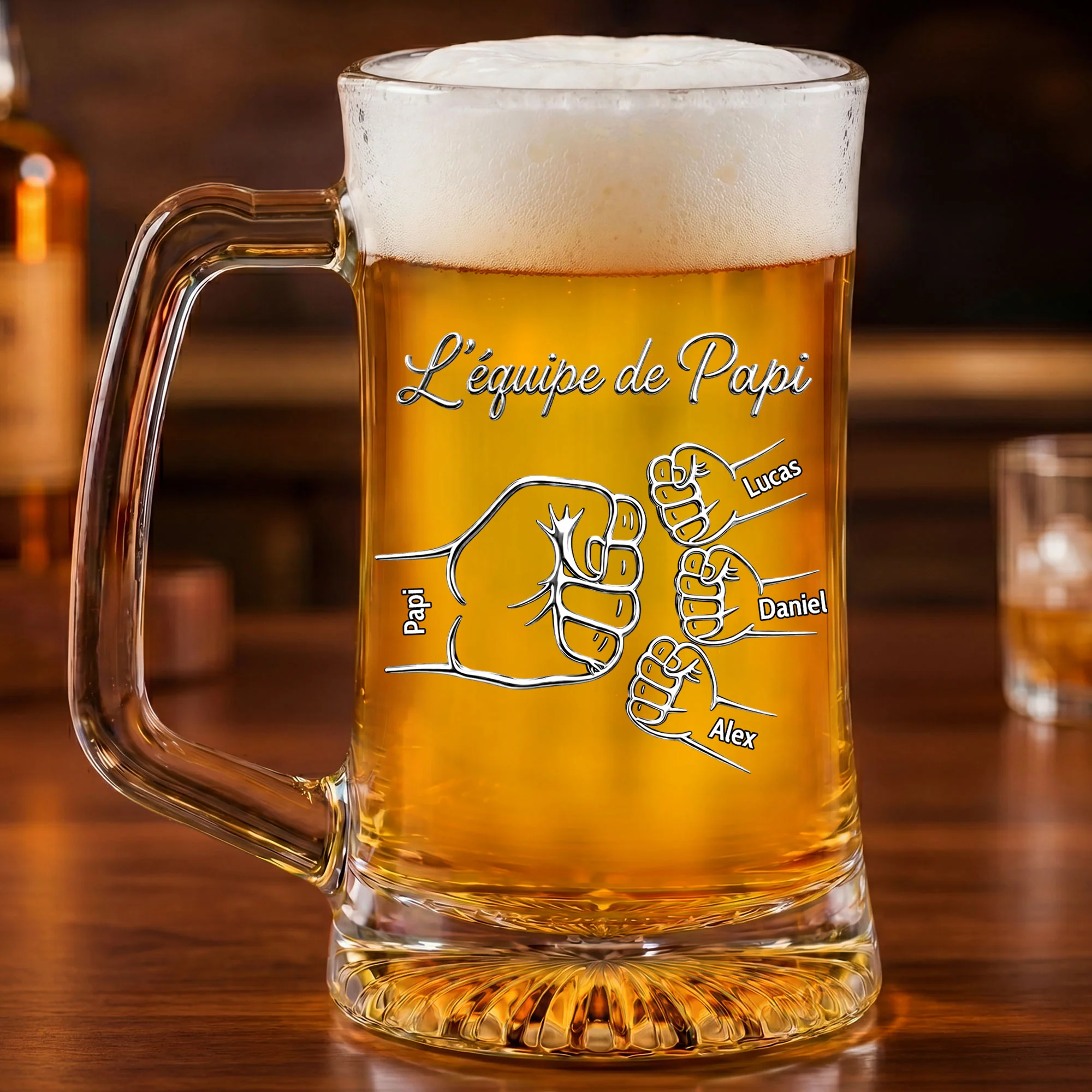 [Effet d'Impression 3D] Verres À Bière Personnalisés Avec Anse - Équipe De Papa Papy - Image 2