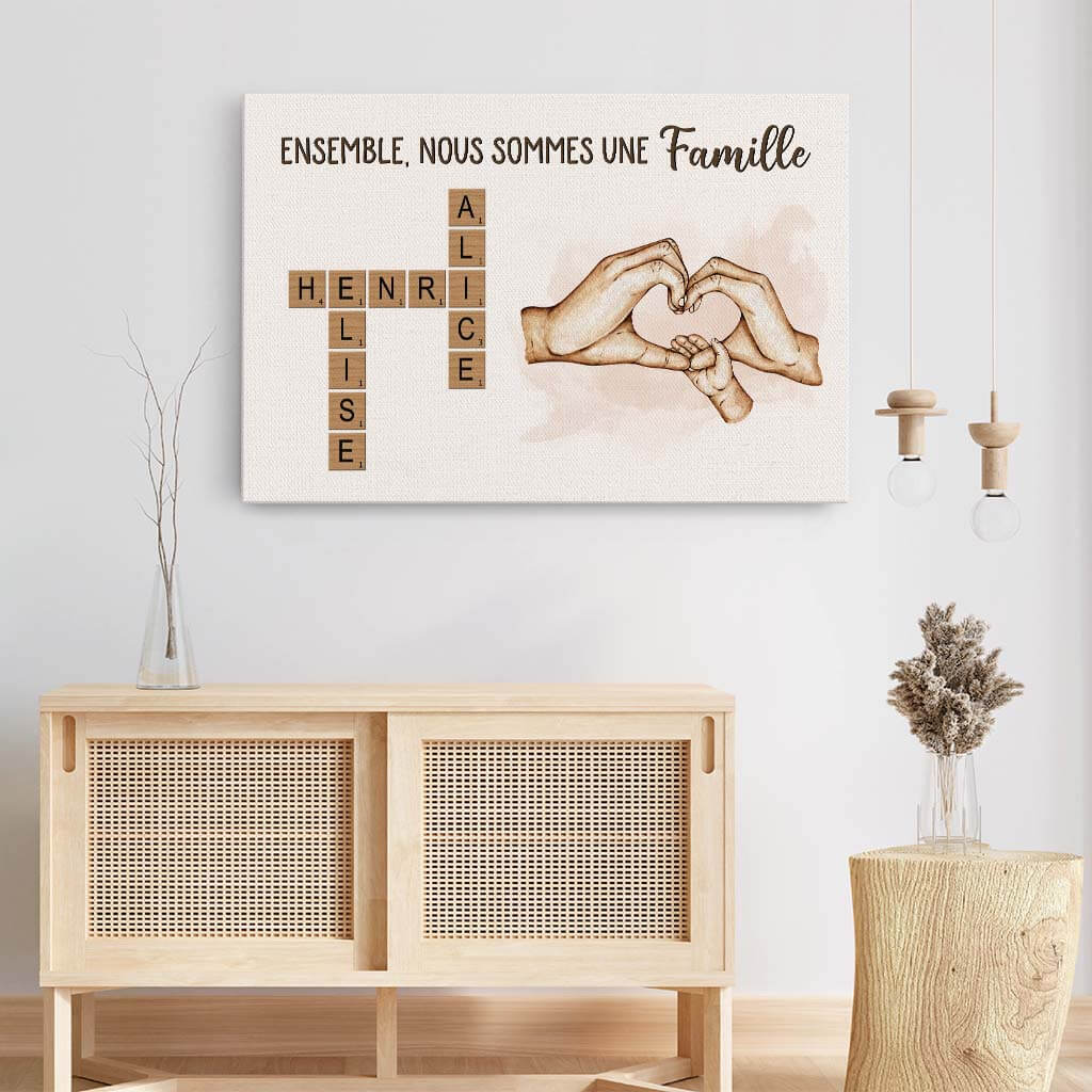 Toile cœur familial avec mains et mot croisé personnalisé - Image 3