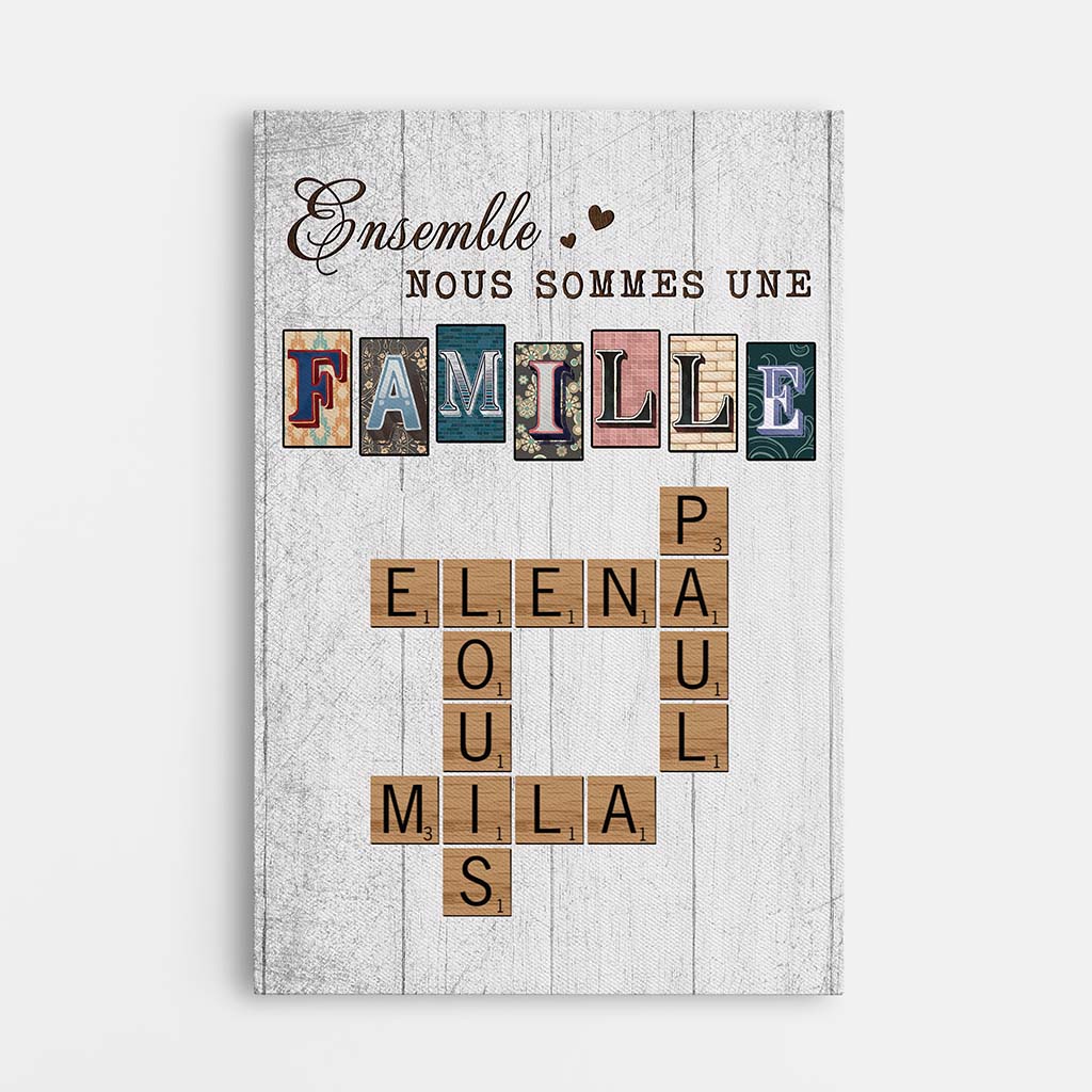 Toile Ensemble Nous Formons Une Famille Personnalisée Avec Mots Croisés Vintage