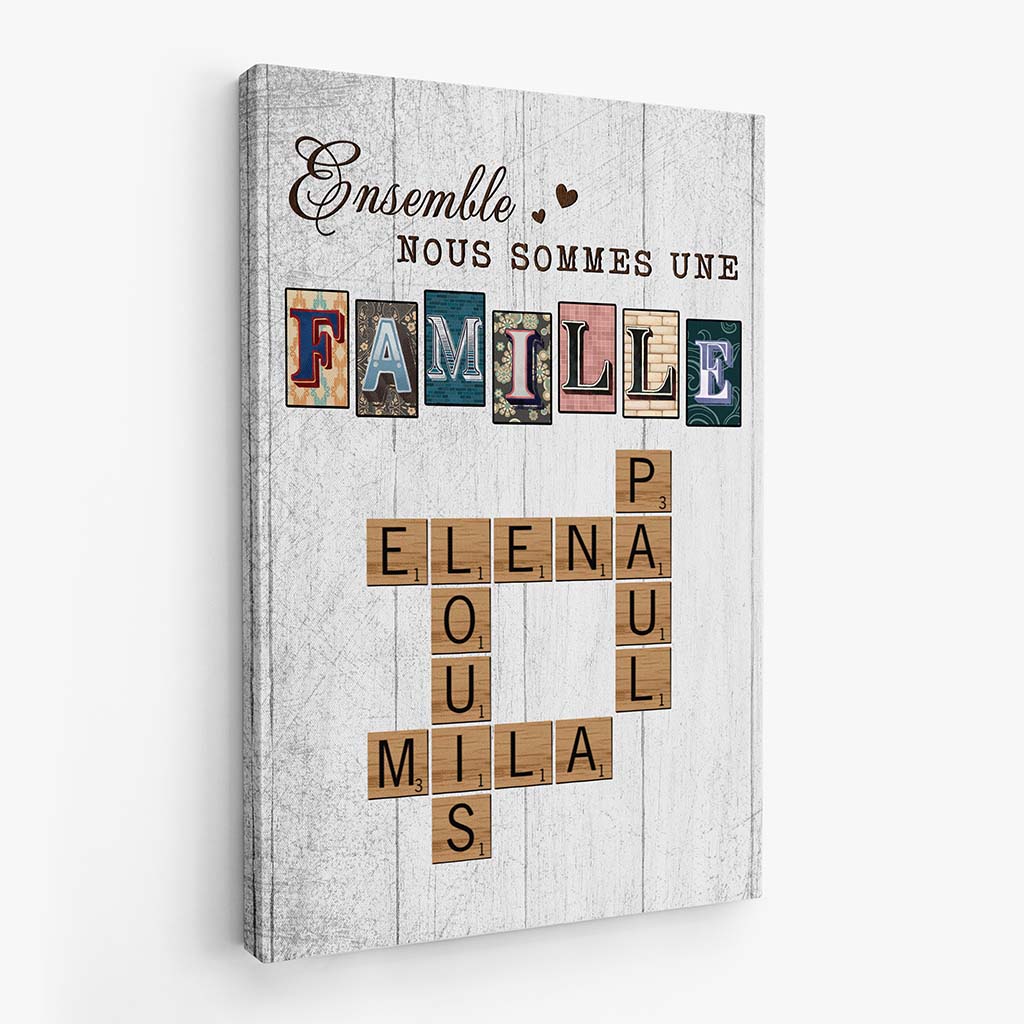 Toile Ensemble Nous Formons Une Famille Personnalisée Avec Mots Croisés Vintage - Image 2