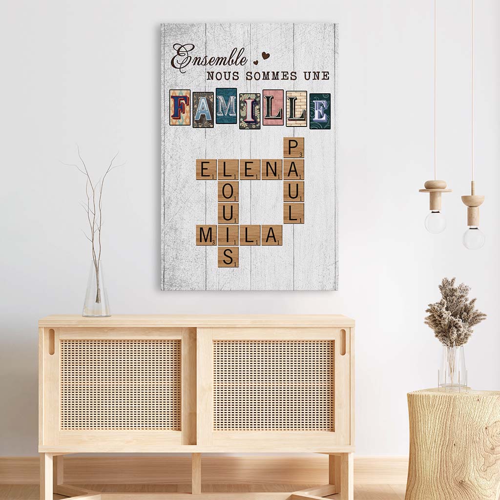 Toile Ensemble Nous Formons Une Famille Personnalisée Avec Mots Croisés Vintage - Image 3
