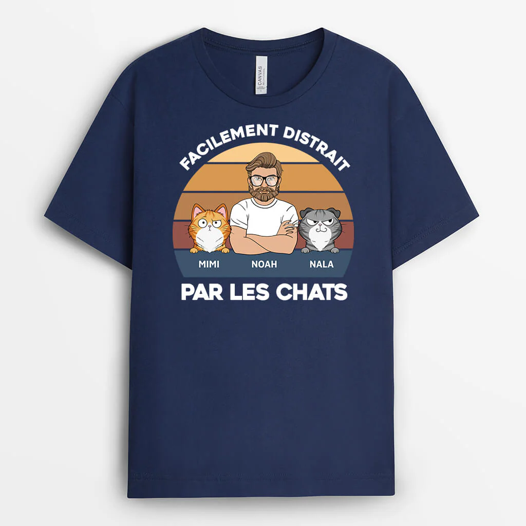 Tee Shirt Personnalisé Chat - Facilement Distrait(e) Par Les Chats