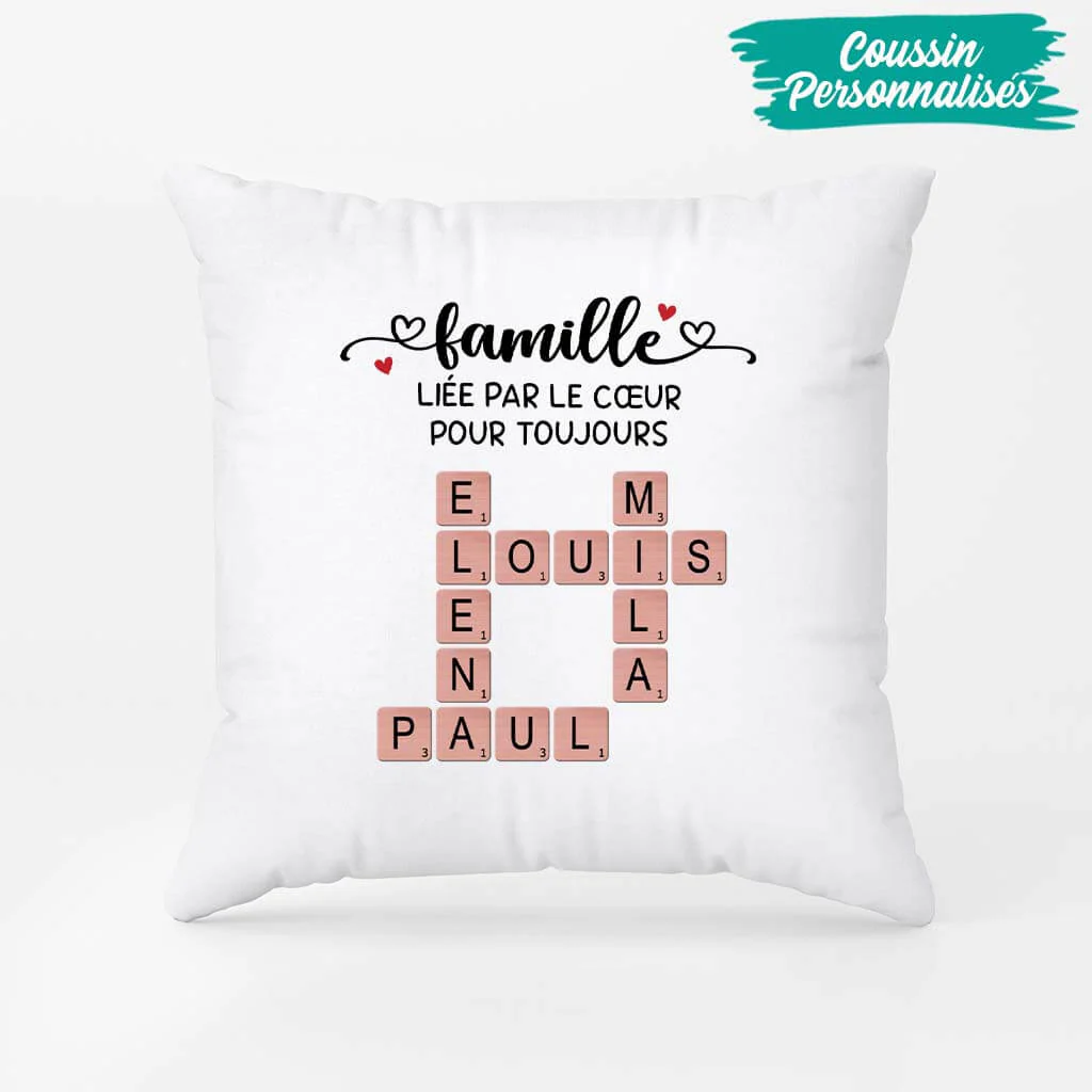 Coussin Personnalisé Mot Croisé Famille – Lien Du Cœur - Image 2