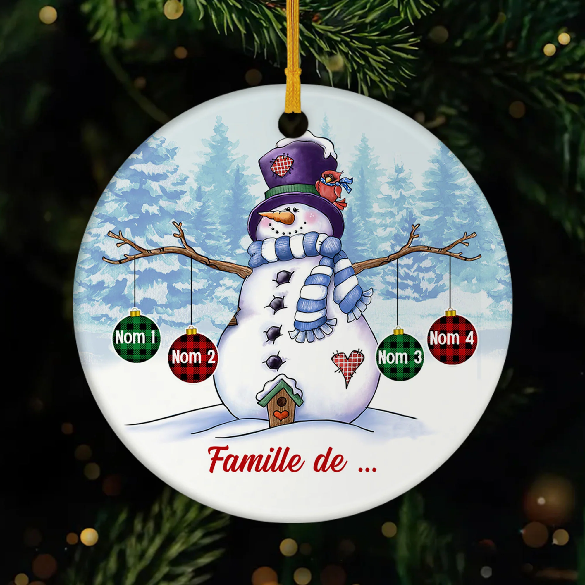 Ornement Famille Bonhomme de Neige Personnalisé