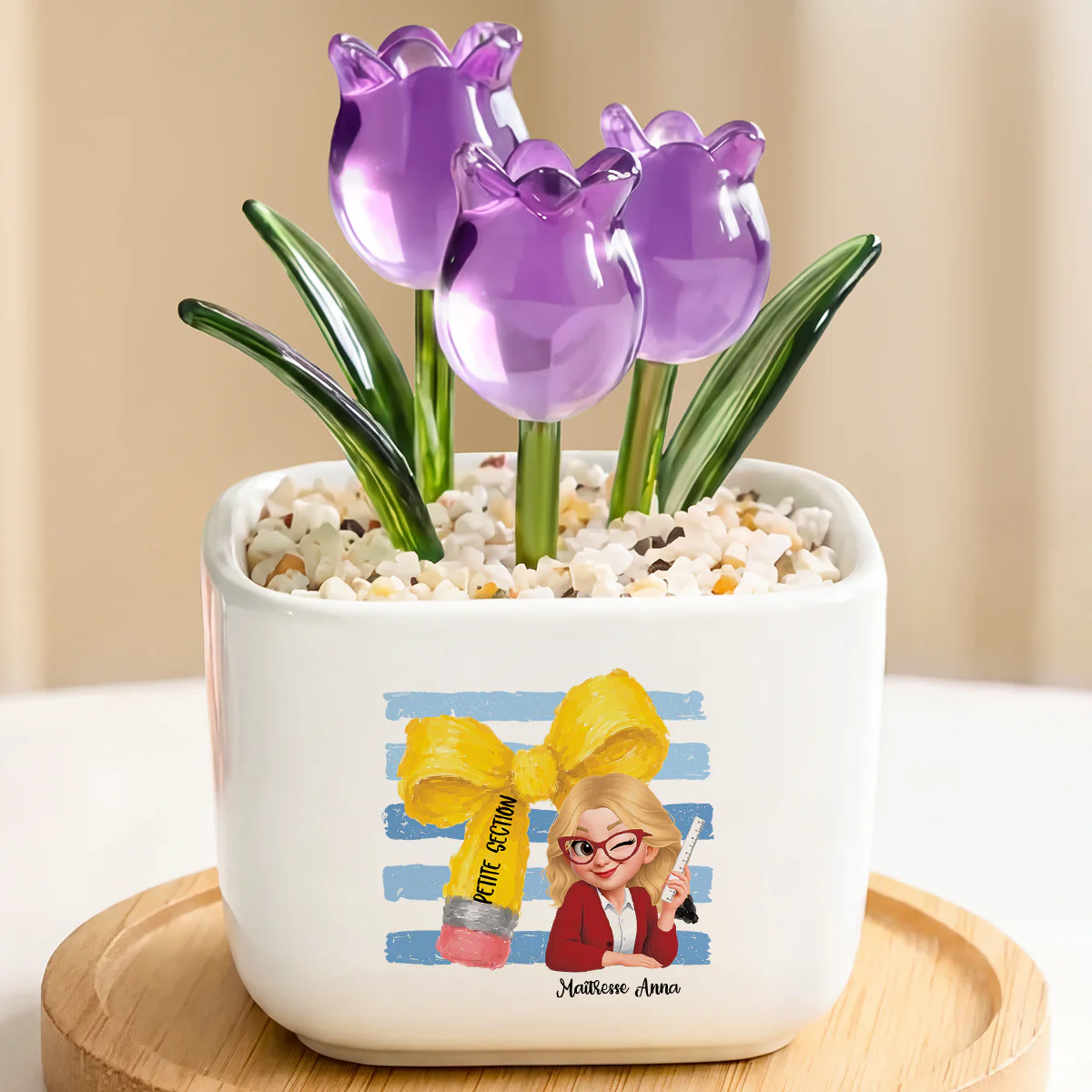 Fleur Artisanale En Verre Avec Pot - Cadeau Pour Maîtresse Maternelle