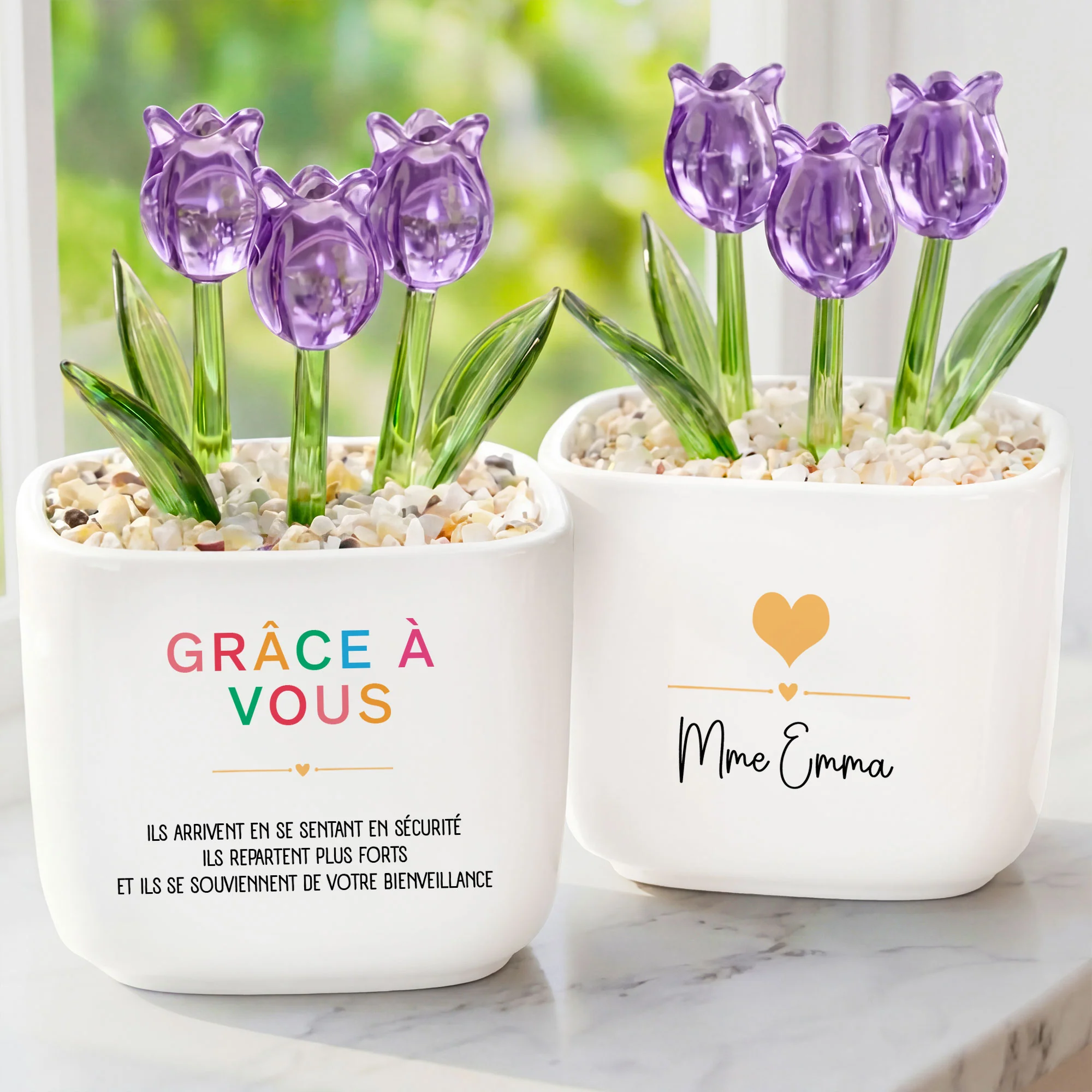 Fleur Artisanale Verre Avec Pot Pour Professeur - Grâce À Vous