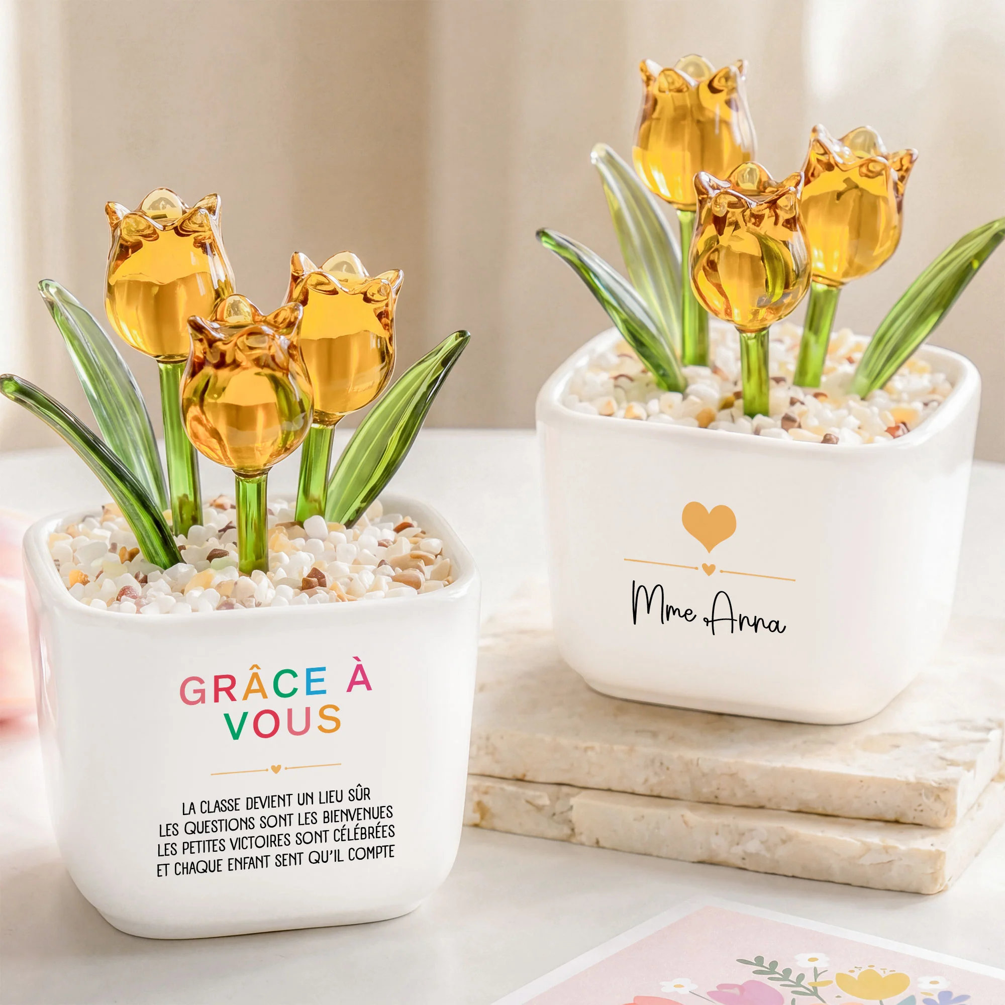 Fleur Artisanale Verre Avec Pot Pour Professeur - Grâce À Vous - Image 2