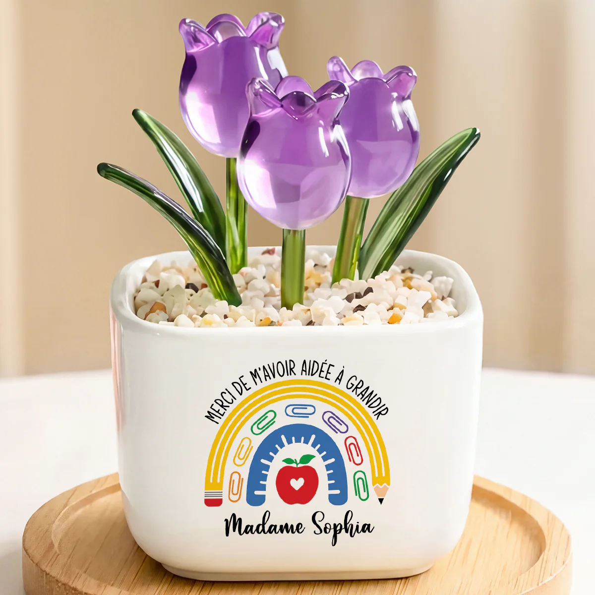 Fleur En Verre Faite Main Avec Pot - Cadeau Maîtresse Pour Dire Merci