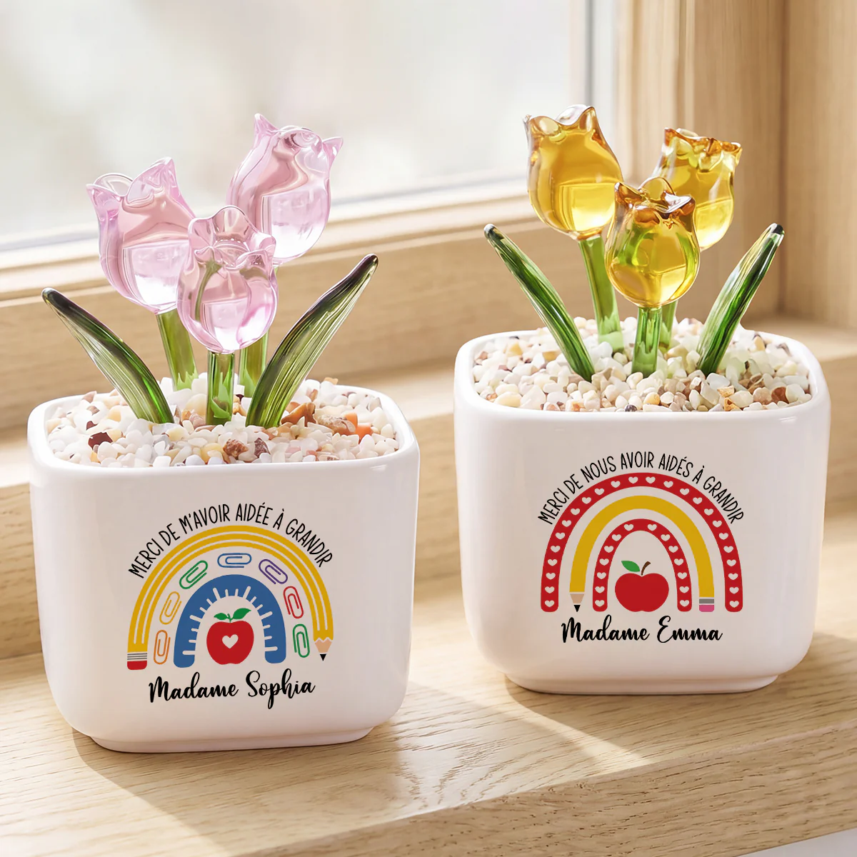 Fleur En Verre Faite Main Avec Pot - Cadeau Maîtresse Pour Dire Merci - Image 2