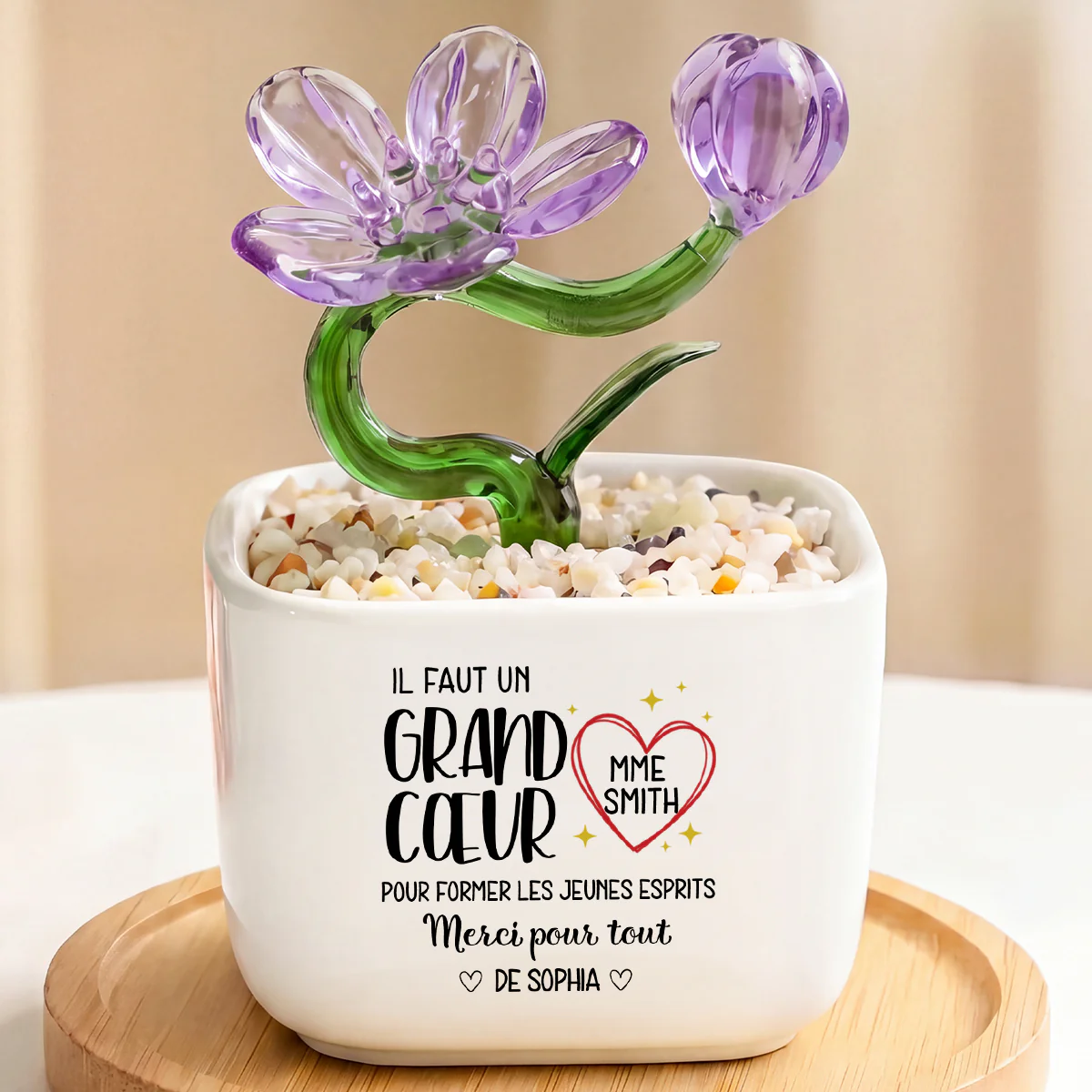 Fleurs Artisanales En Verre Avec Pot Pour Maîtresse - Il Faut Un Grand Cœur