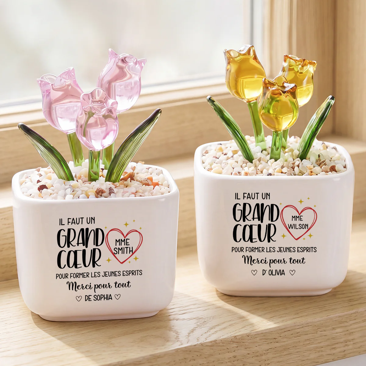 Fleurs Artisanales En Verre Avec Pot Pour Maîtresse - Il Faut Un Grand Cœur - Image 2
