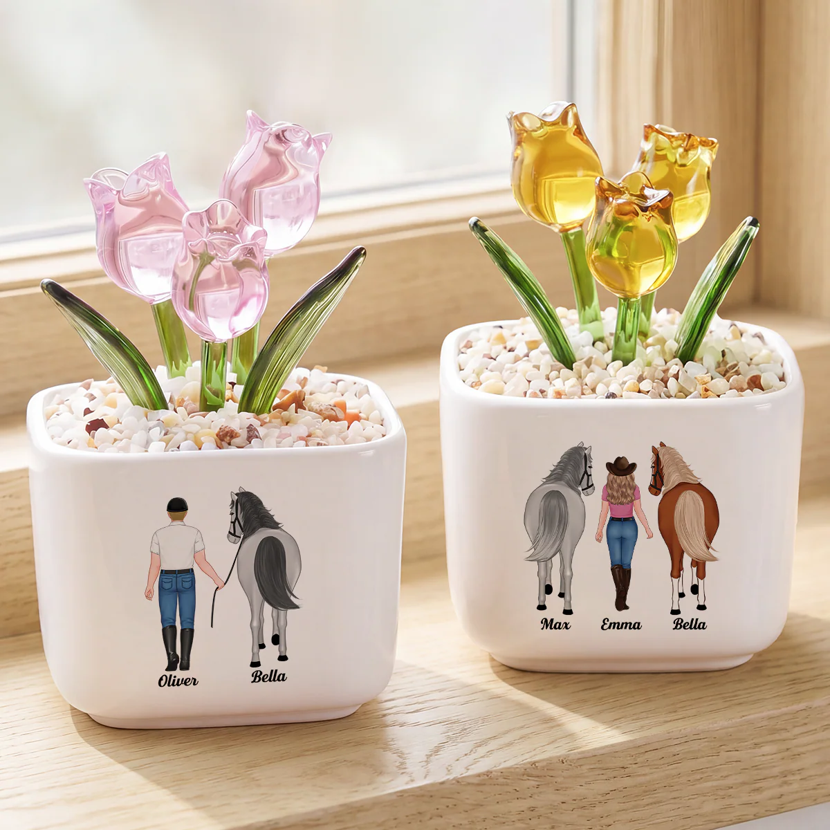 Fleurs En Verre Faites Main Avec Pot - Cadeau Fan De Cheval - Image 2