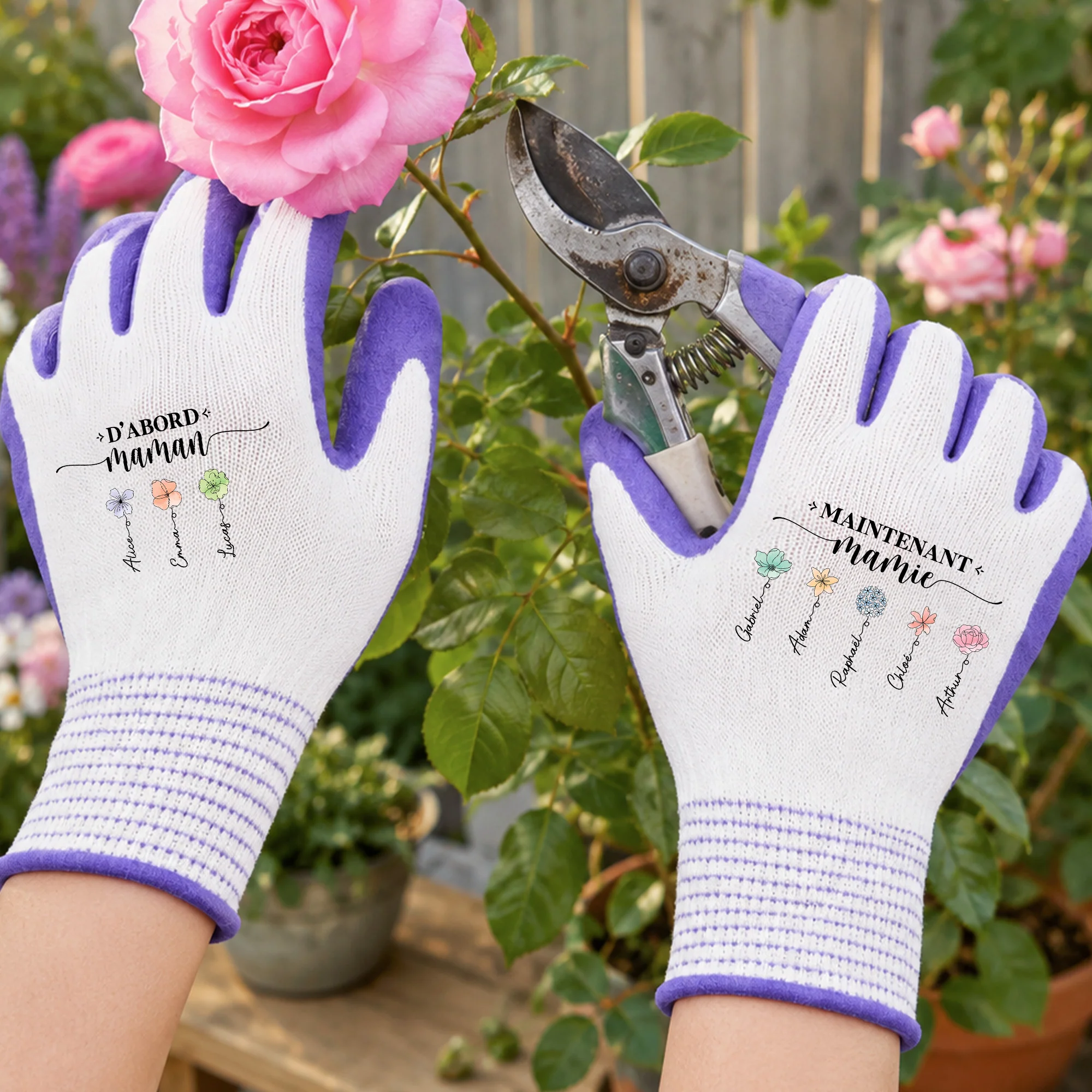 Gants De Jardinage Femme Personnalisés Fleur De Naissance - D'abord Maman Ensuite Mamie - Image 2