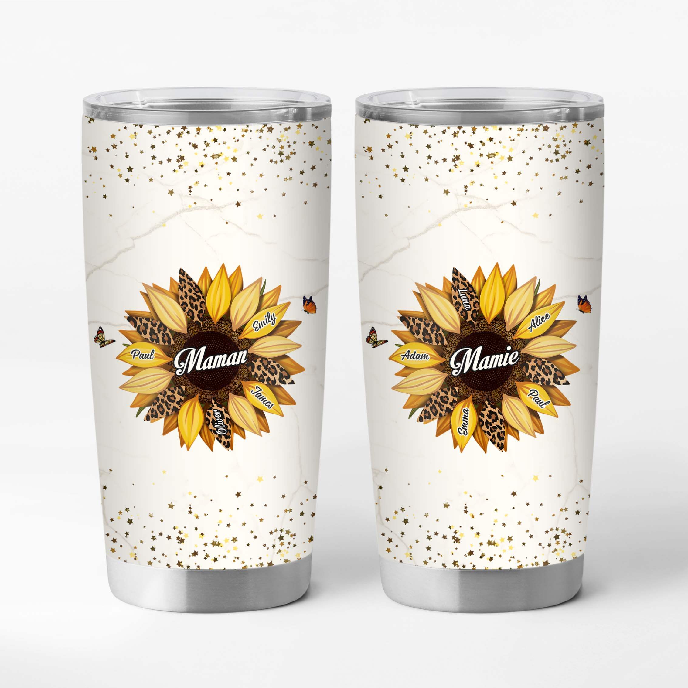 Mug Isotherme 590ml Personnalisé - Dessin Fleur Tournesol - Maman Et Mamie