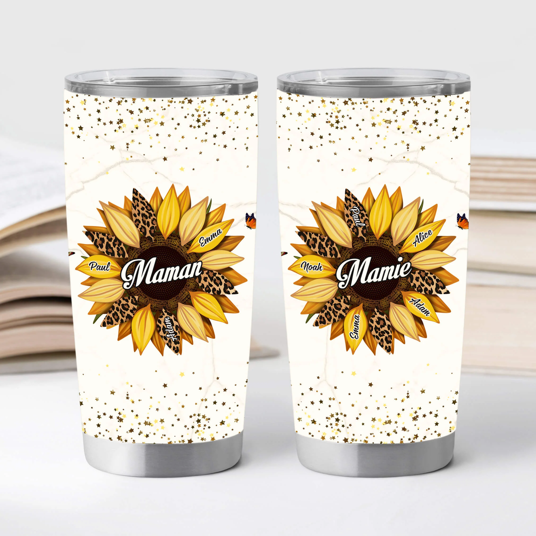 Mug Isotherme 590ml Personnalisé - Dessin Fleur Tournesol - Maman Et Mamie - Image 2