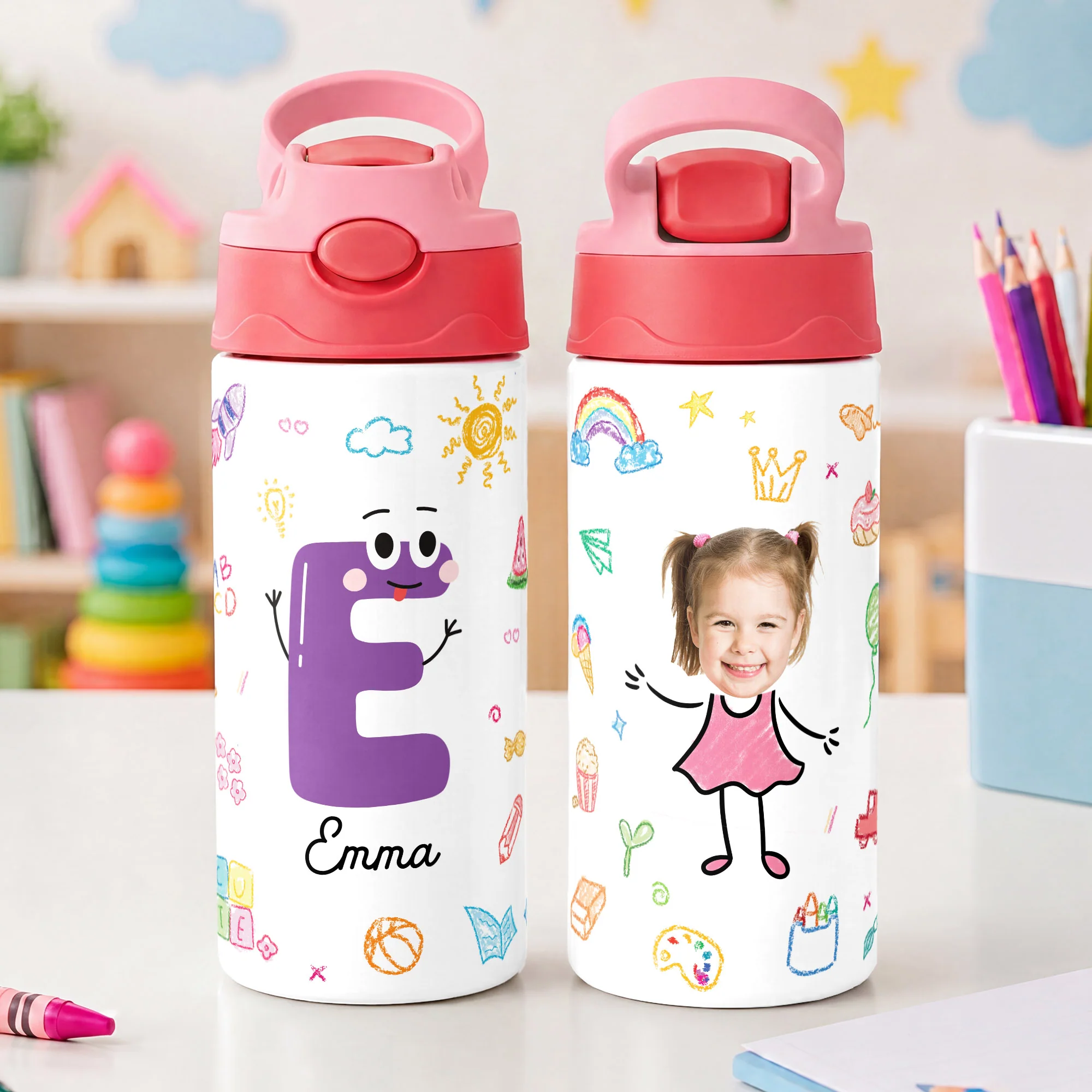 Gourde Isotherme Personnalisée Prénom Pour Enfant 355ml - Cadeau Pour La Rentrée - Image 2