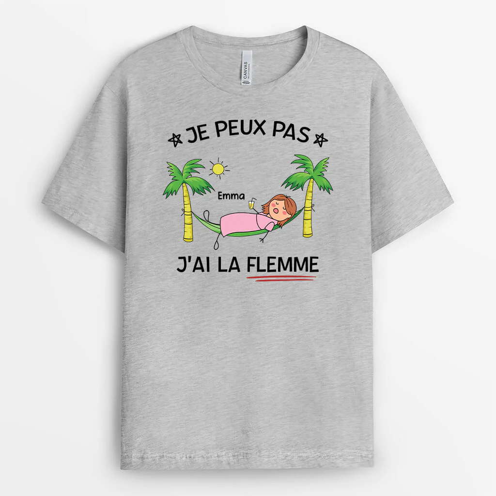T-Shirt Personnalisé Drôle Homme – J’ai La Flemme - Image 2