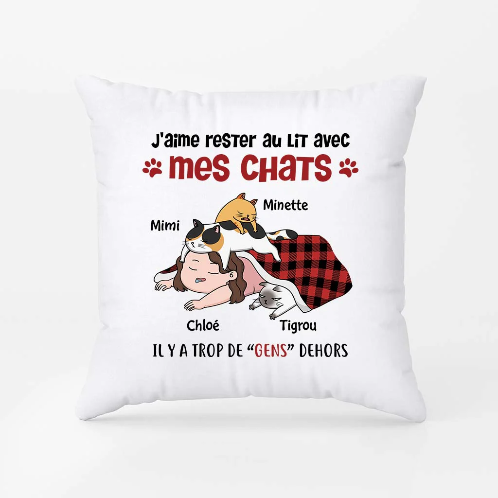 J'aime Rester Au Lit Avec Mes Chats - Coussin Chat Personnalisé