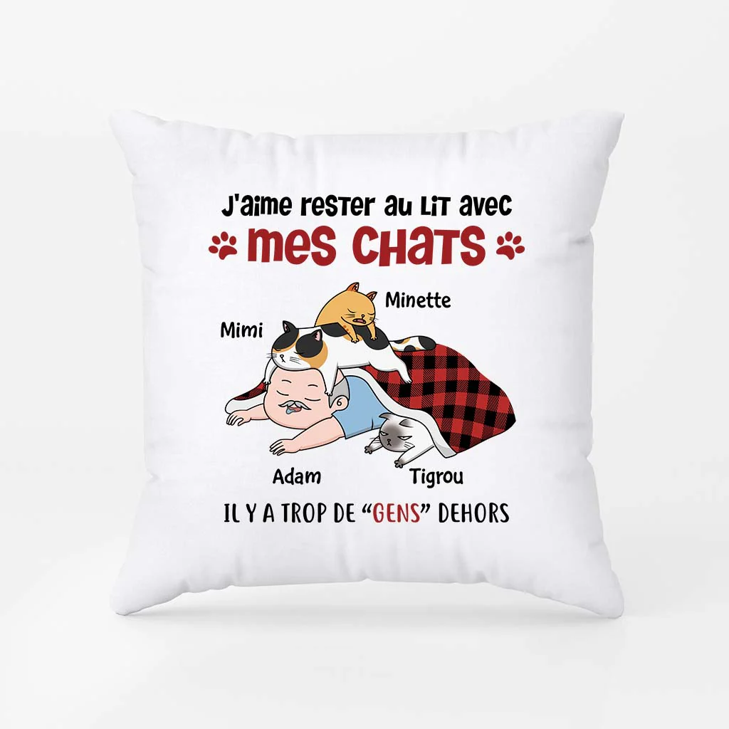 J'aime Rester Au Lit Avec Mes Chats - Coussin Chat Personnalisé - Image 2