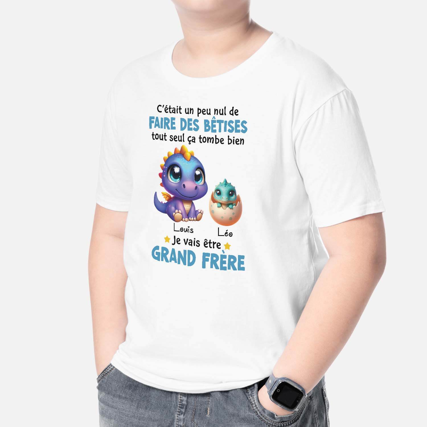 Tee Shirt Personnalisé Enfant Dinosaure - Je Vais Être Grand Soeur - Image 2