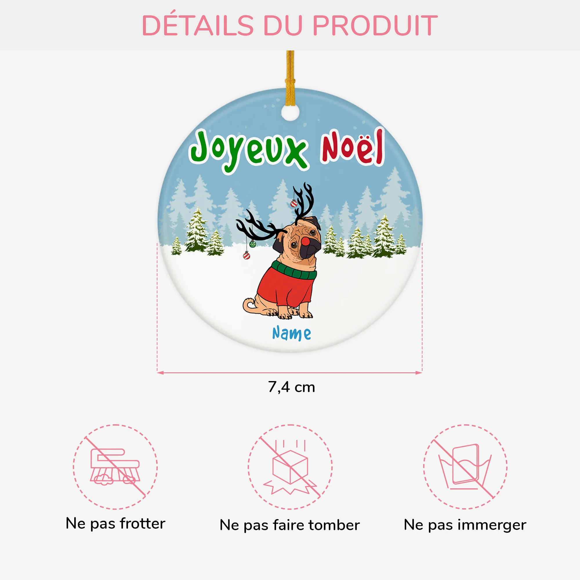 Ornement Joyeux Noël Avec Bulldog Personnalisé - Image 3