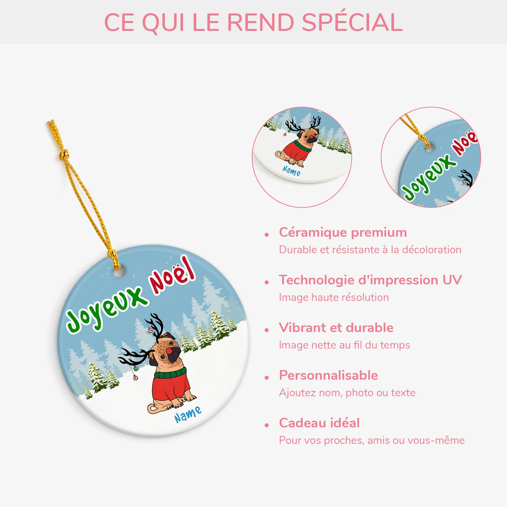 Ornement Joyeux Noël Avec Bulldog Personnalisé - Image 4
