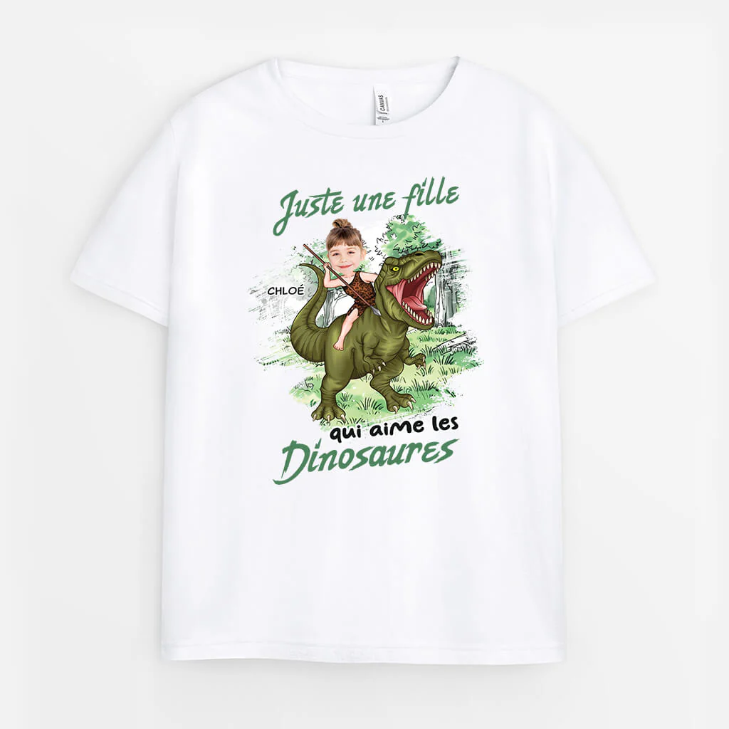 Tee Shirt Enfant Personnalisé Photo – Juste Une Fille Qui Aime Les Dinosaures
