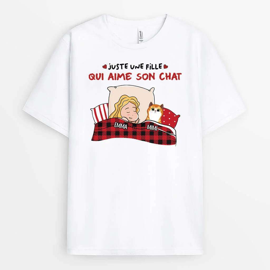 Tee Shirt Personnalisé avec Chat - Juste Une Fille Qui Aime Ses Chats - Version Rouge