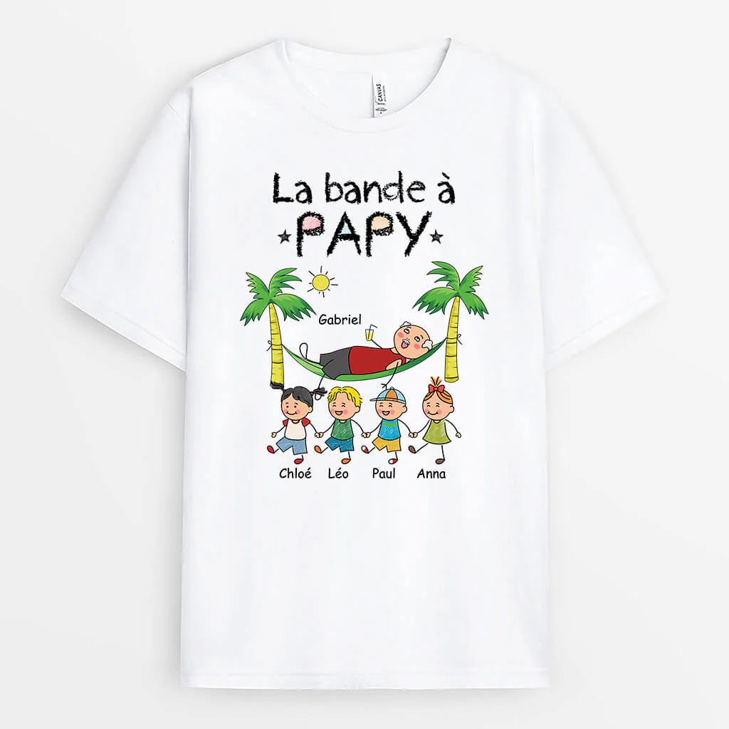 Tee Shirt Personnalisé Papy - La Bande À Papy - Avec Ses Petits Enfants Version Hawaï