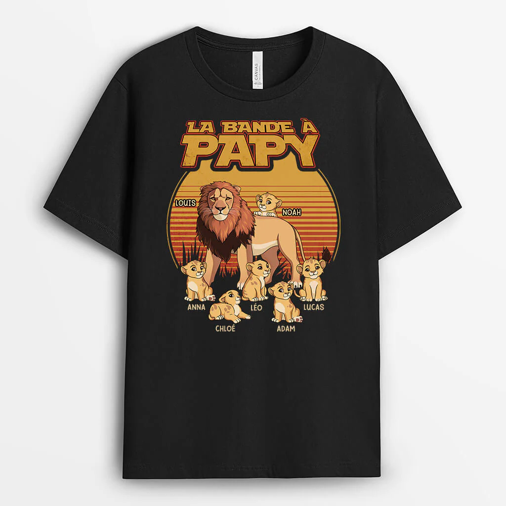 T Shirt Personnalisé Papy - La Bande À Papy Lion Retro