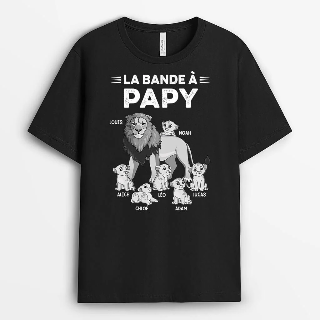 T Shirt Personnalisé Papy - La Bande À Papy Lion Version Monochrome