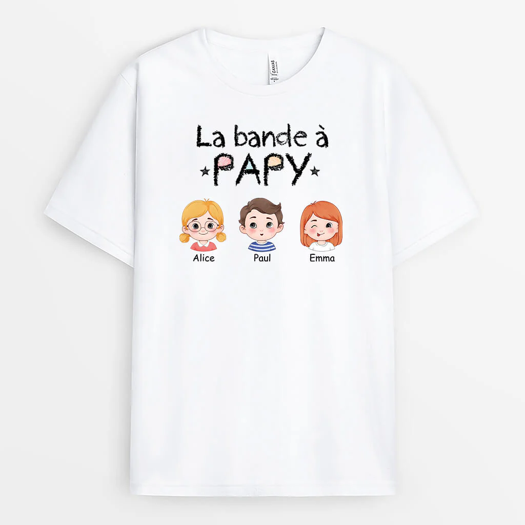 Tee Shirt Personnalisé Papy - La Bande À Papy - Version Enfant Au Visage Rond