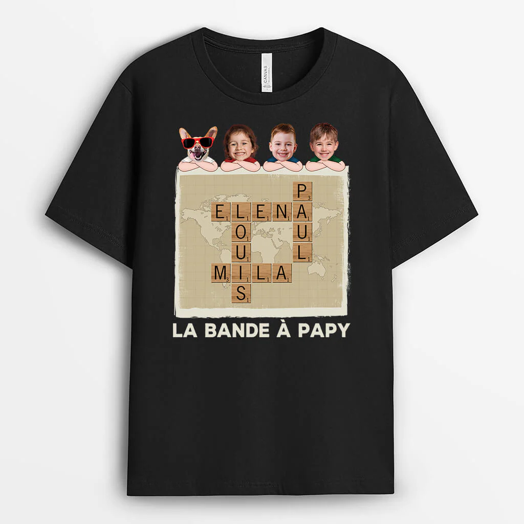 T Shirt Personnalisé Papy - La Bande À Papy Version Mots Croisés Avec Visages
