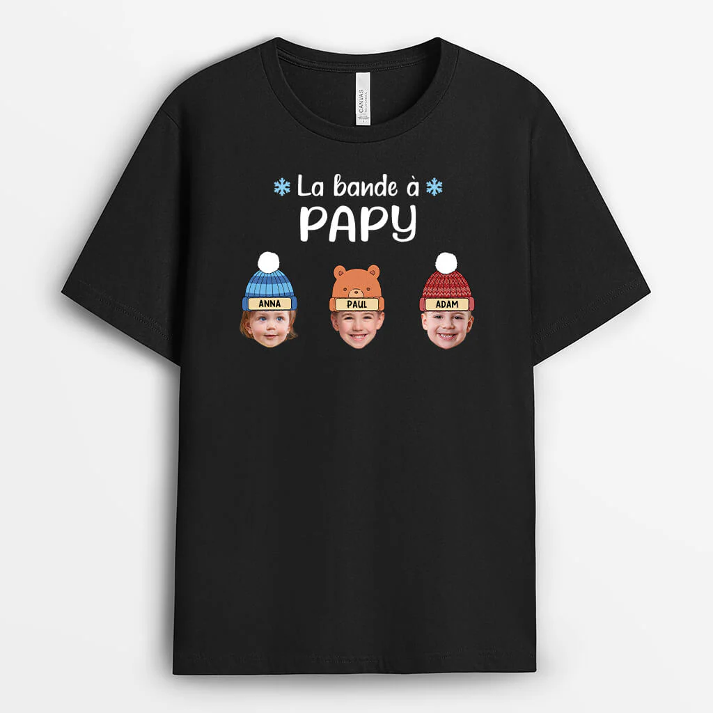 T Shirt Personnalisé Papy - La Bande À Papy Version Visage Avec Bonnet