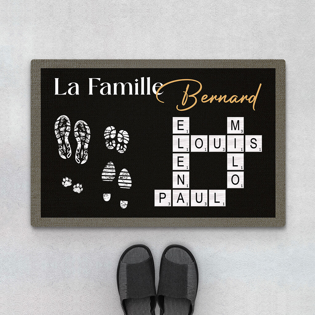 Tapis d'Entrée Intérieur Original – Famille Empreintes Et Mots Croisés