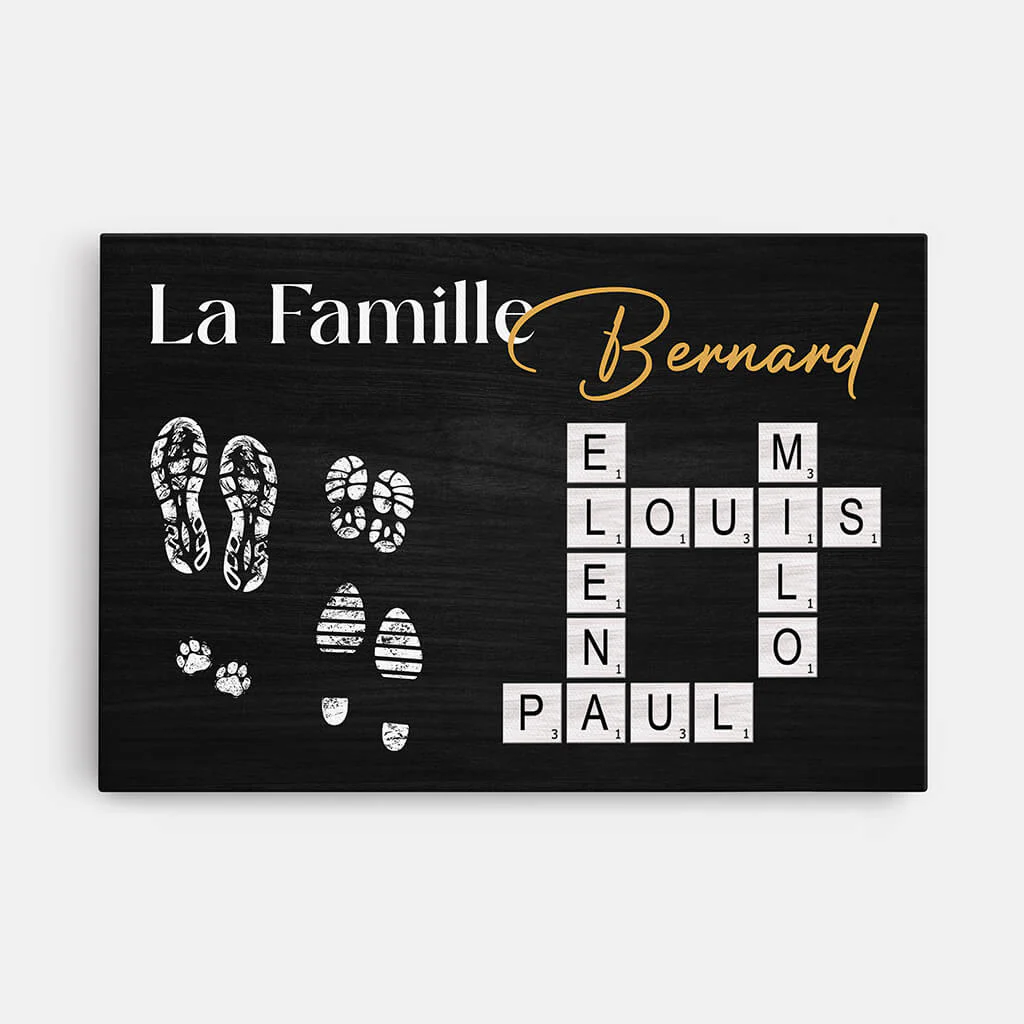 Toile Empreintes Et Mots Croisés Personnalisée Pour Famille