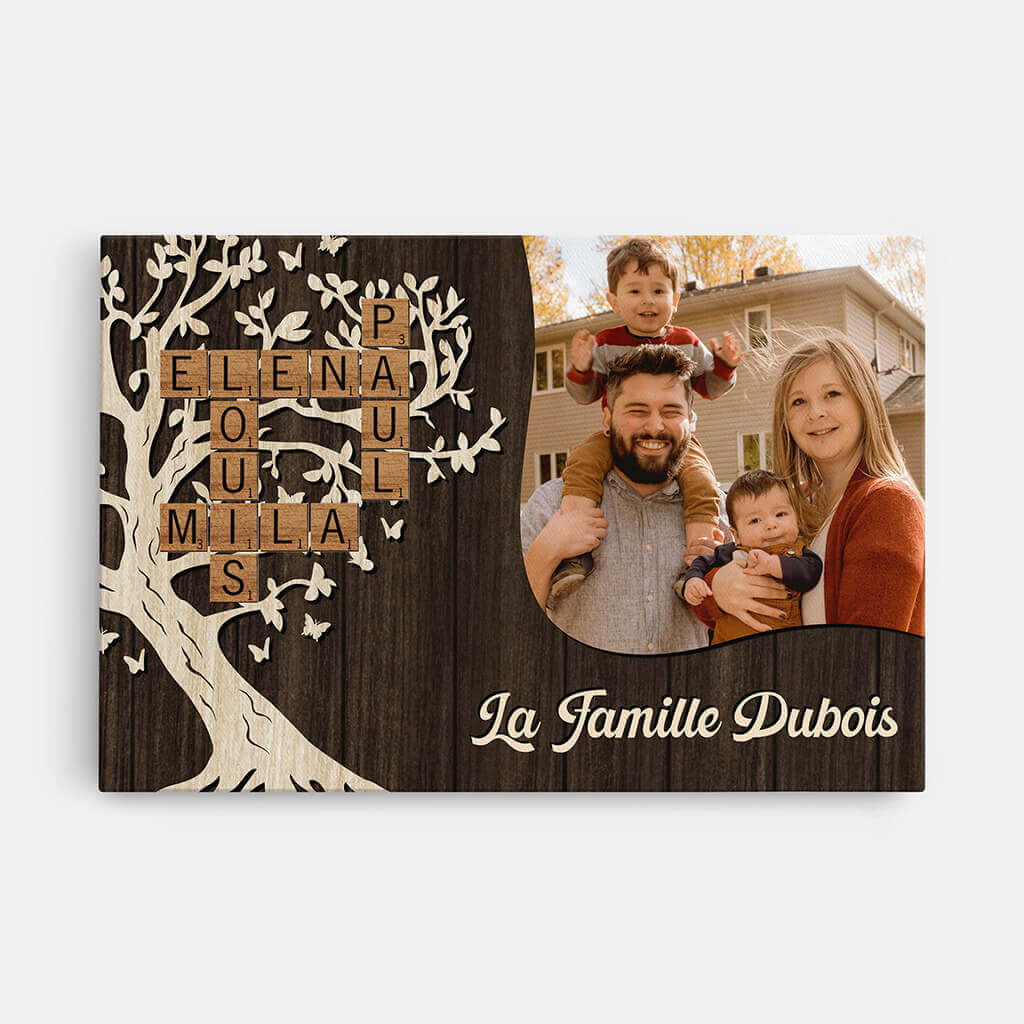 Toile Arbre De Vie Avec Photo Et Mots Croisés Personnalisée pour Famille