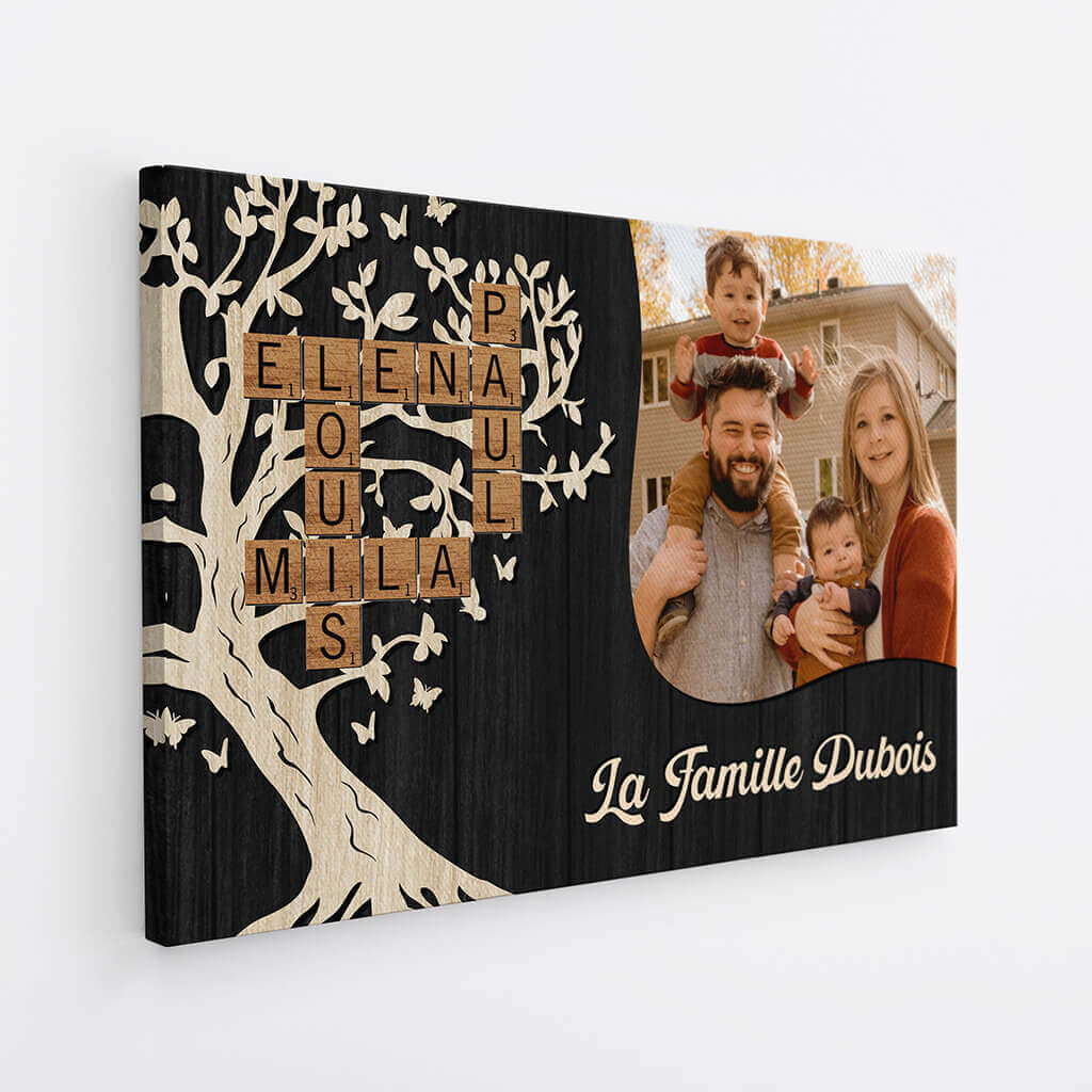 Toile Arbre De Vie Avec Photo Et Mots Croisés Personnalisée pour Famille - Image 2