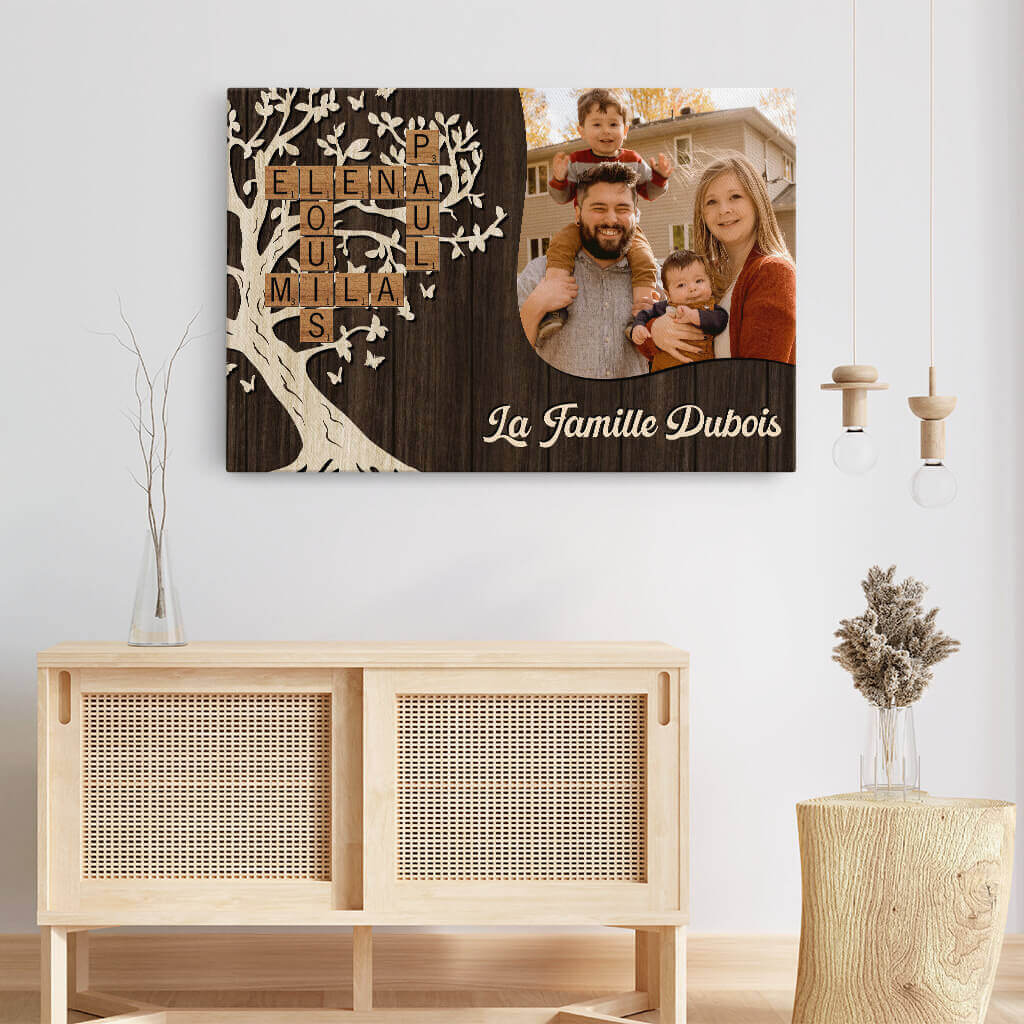 Toile Arbre De Vie Avec Photo Et Mots Croisés Personnalisée pour Famille - Image 3