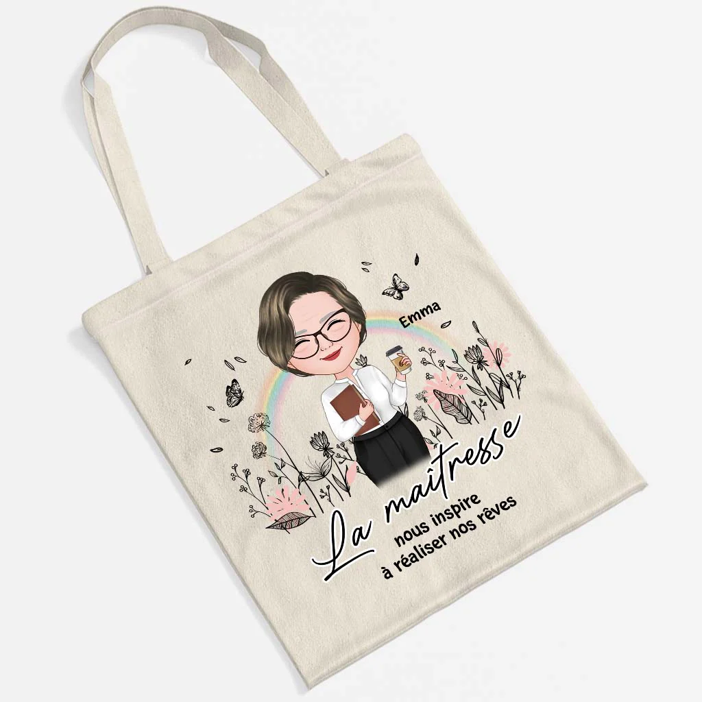 La Maîtresse Nous Inspire À Réaliser Nos Rêves - Tote Bag Personnalisé Maitresse - Image 2